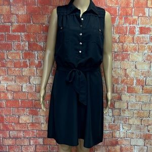 White House Black Market Button Front Belted Blouson Dress